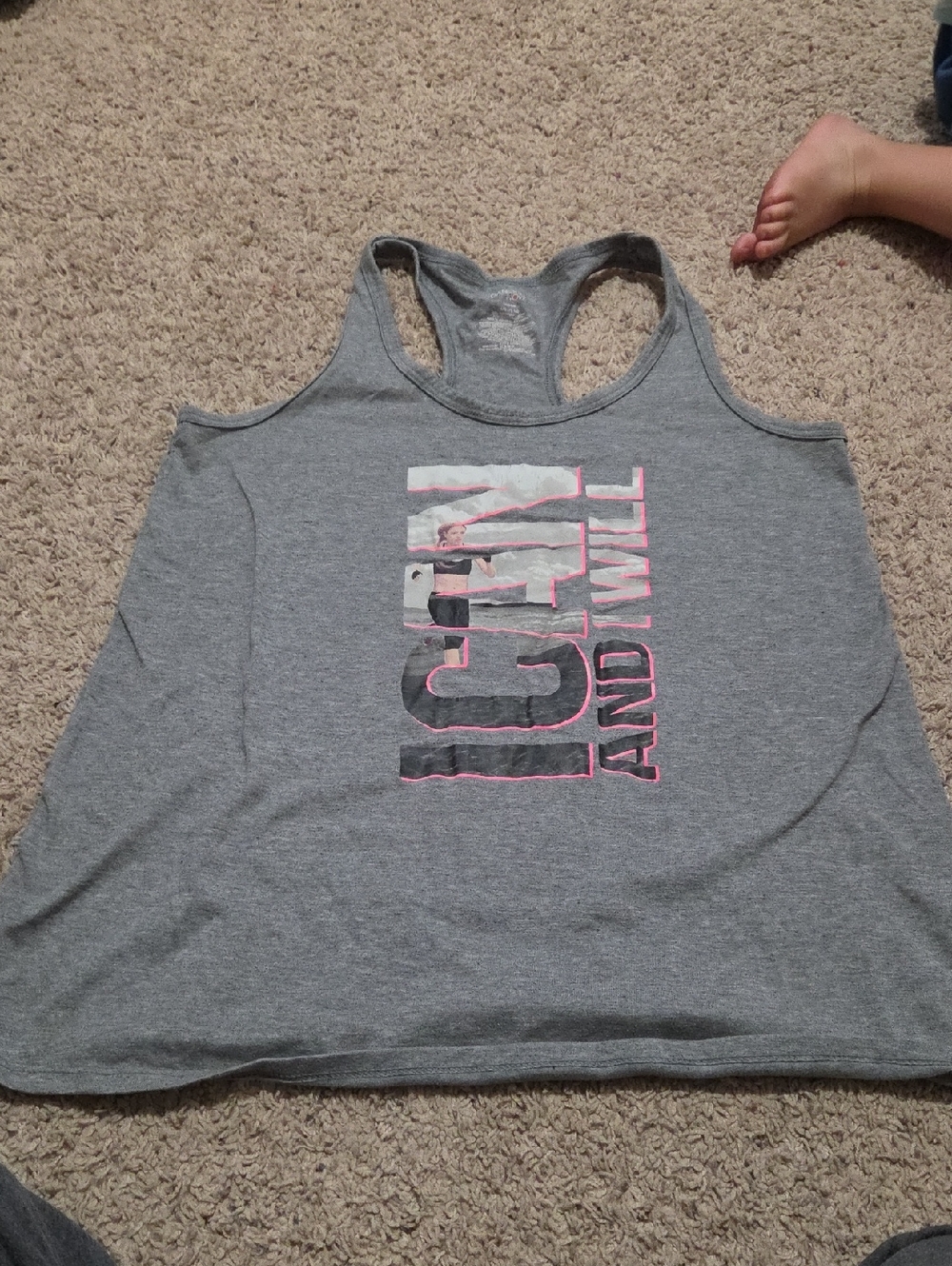 Danskin Gray Racerback Tank with Subtle White Logo